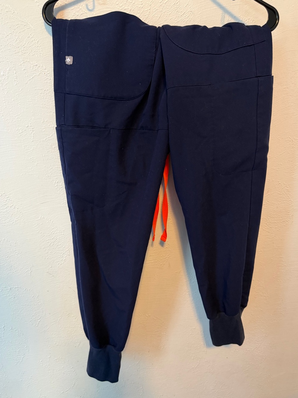 Navy Blue Figs Jogger Scrub Pants with Orange Drawstring